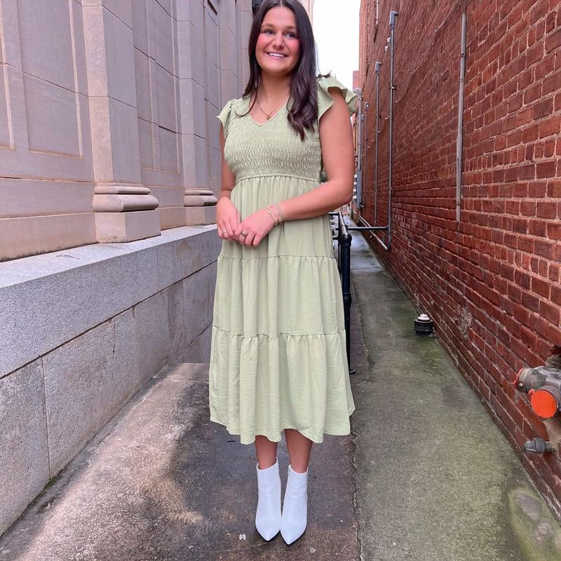 Maxi Green Flutter Sleeve Dress