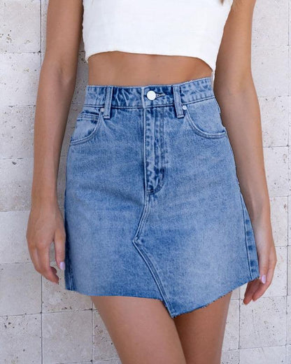 Womens Asymmetrical Mini Denim Skirt
