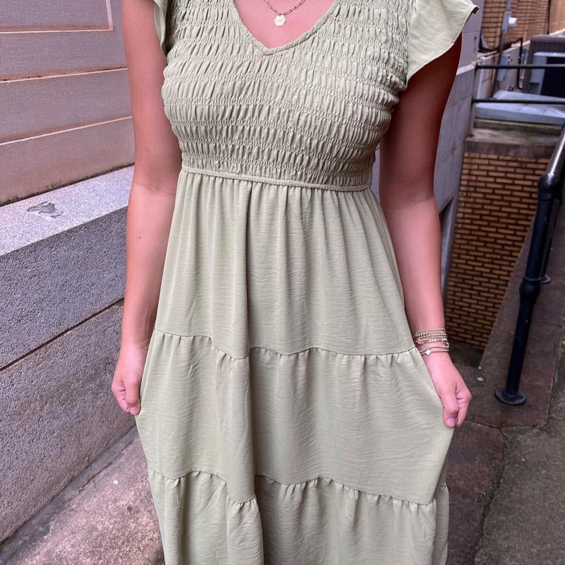 Maxi Green Flutter Sleeve Dress