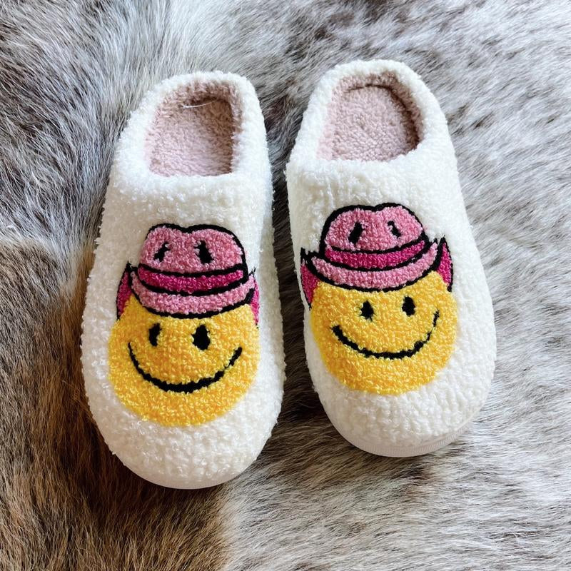 Womens Cowboy Smiley Slippers