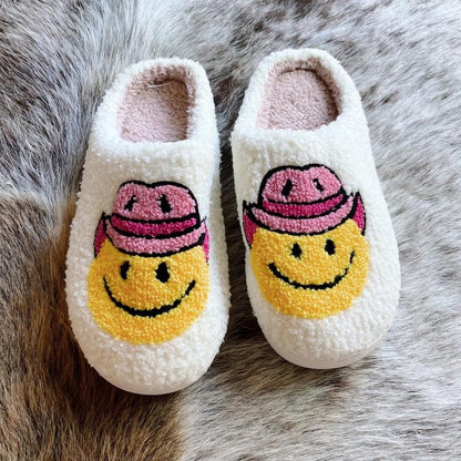 Womens Cowboy Smiley Slippers