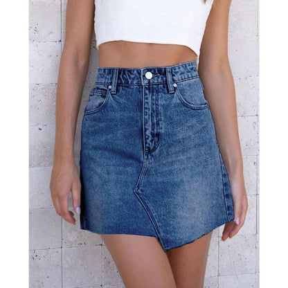 Womens Asymmetrical Mini Denim Skirt
