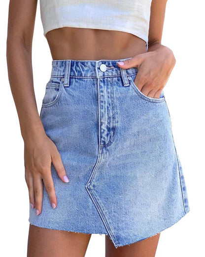 Womens Asymmetrical Mini Denim Skirt