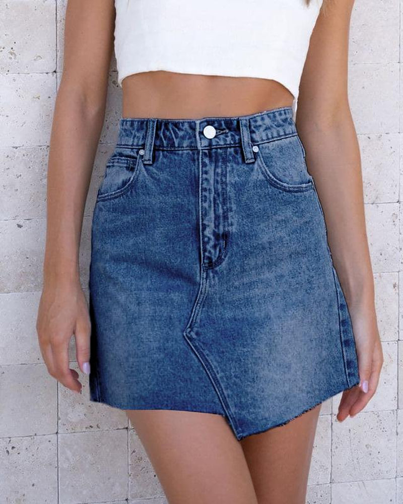 Womens Asymmetrical Mini Denim Skirt